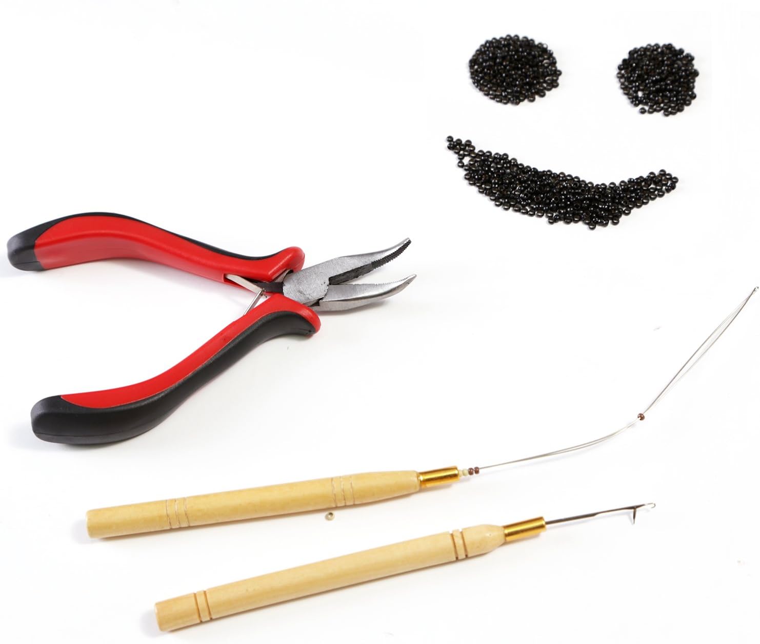3pcs Kit for Nano Ring Link Hair and Feather Extensions: Pliers, Micro Pulling Needle, and Loop Threader