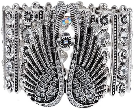 Stephenie Jewelry Women's Crystal Angel Wings Stretch Cuff Bracelet Birthday Gift For Teen Girl