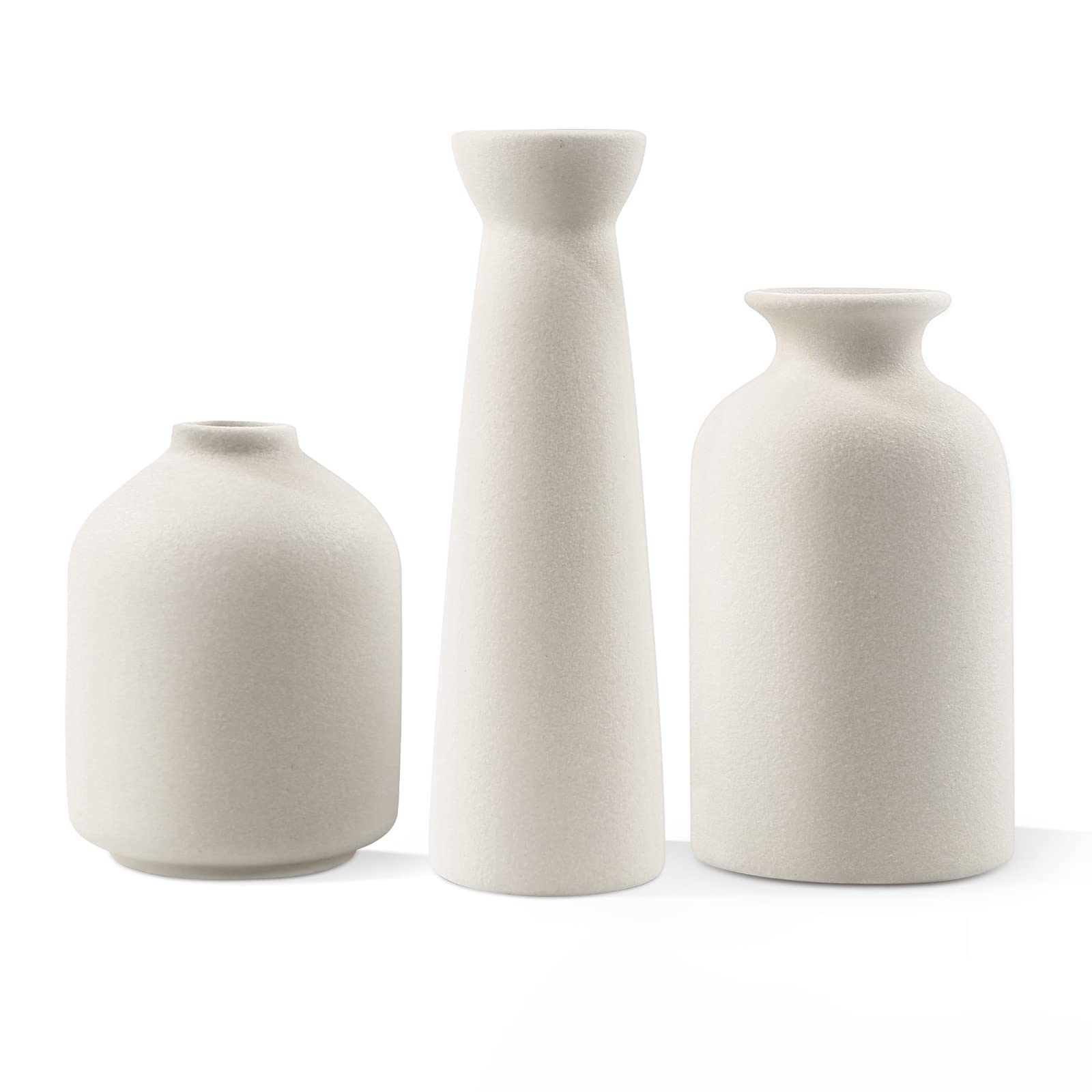 Photo 1 of Napormot Ceramic Vase,Small Vases for Decor,Set 3 Modern Boho Vases for Flower Pampas,Fit for Living Room Desk Shelf Decor (White)
