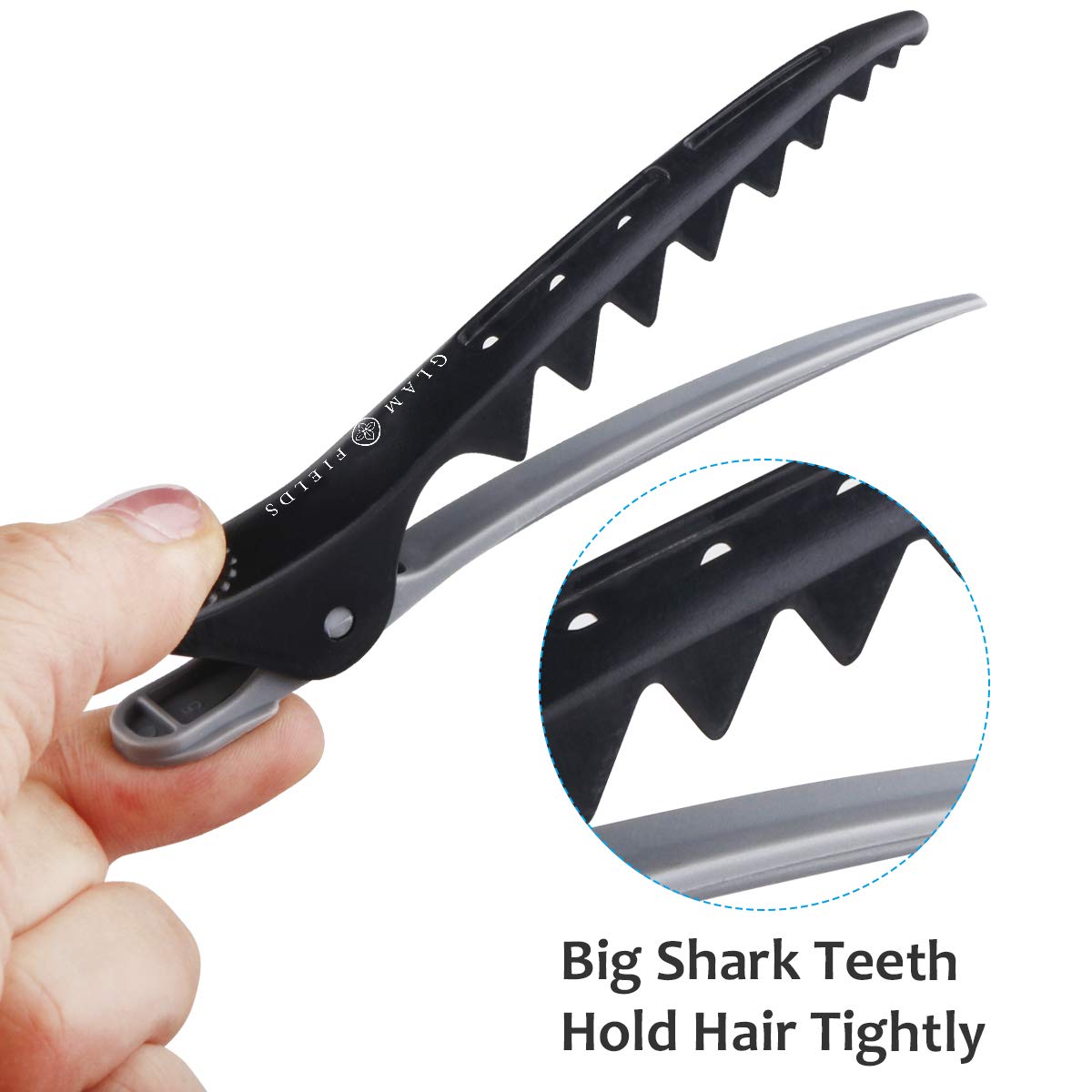 GLAMFIELDS 6 Pack Professional Plastic Shark Hair Clips for Styling and Sectioning - Durable Shark Hair Clip with Non-slip grip & Wide Big Teeth for Easy Styling Thick/Thin : Beauty