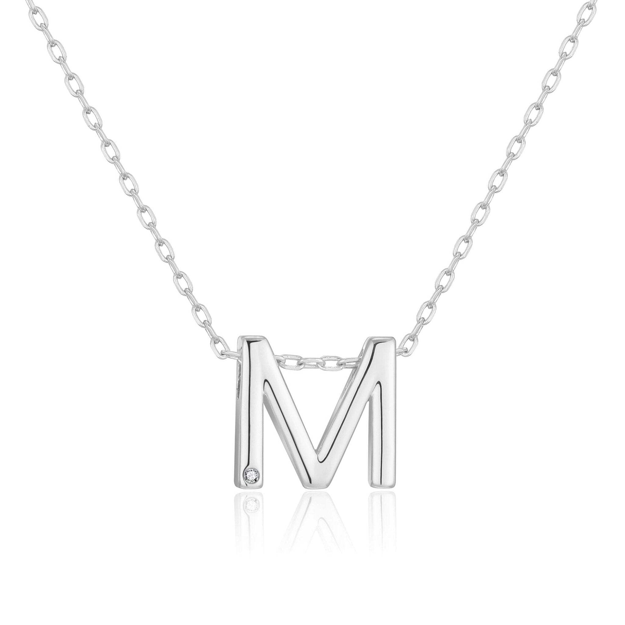 Philip Jones Initial Necklace Letter M Created with Zircondia® Crystals