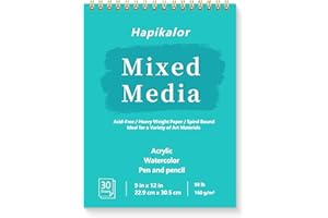 HAPIKALOR Sketch Book Mixed Media Pad - 9" x 12" Top Spiral Bound Sketch Pad, 30 Sheets 98lb/160gsm Acid-Free Drawing Paper, Art Supplies Sketchbook for Marker, Painting, Drawing, Sketching