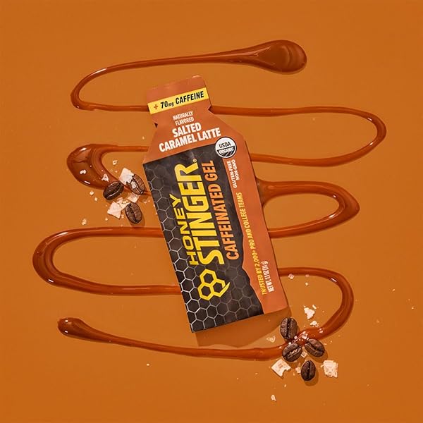 HONEY STINGER ORGANIC SALTED CARAMEL ENERGY GEL, CAFFEINATED & GLUTEN FREE, FOR EXERCISE, RUNNING AND PERFORMANCE, SPORTS NUTRITION FOR HOME & GYM, PRE AND MID WORKOUT, 12 PACK, 13.2 OUNCE