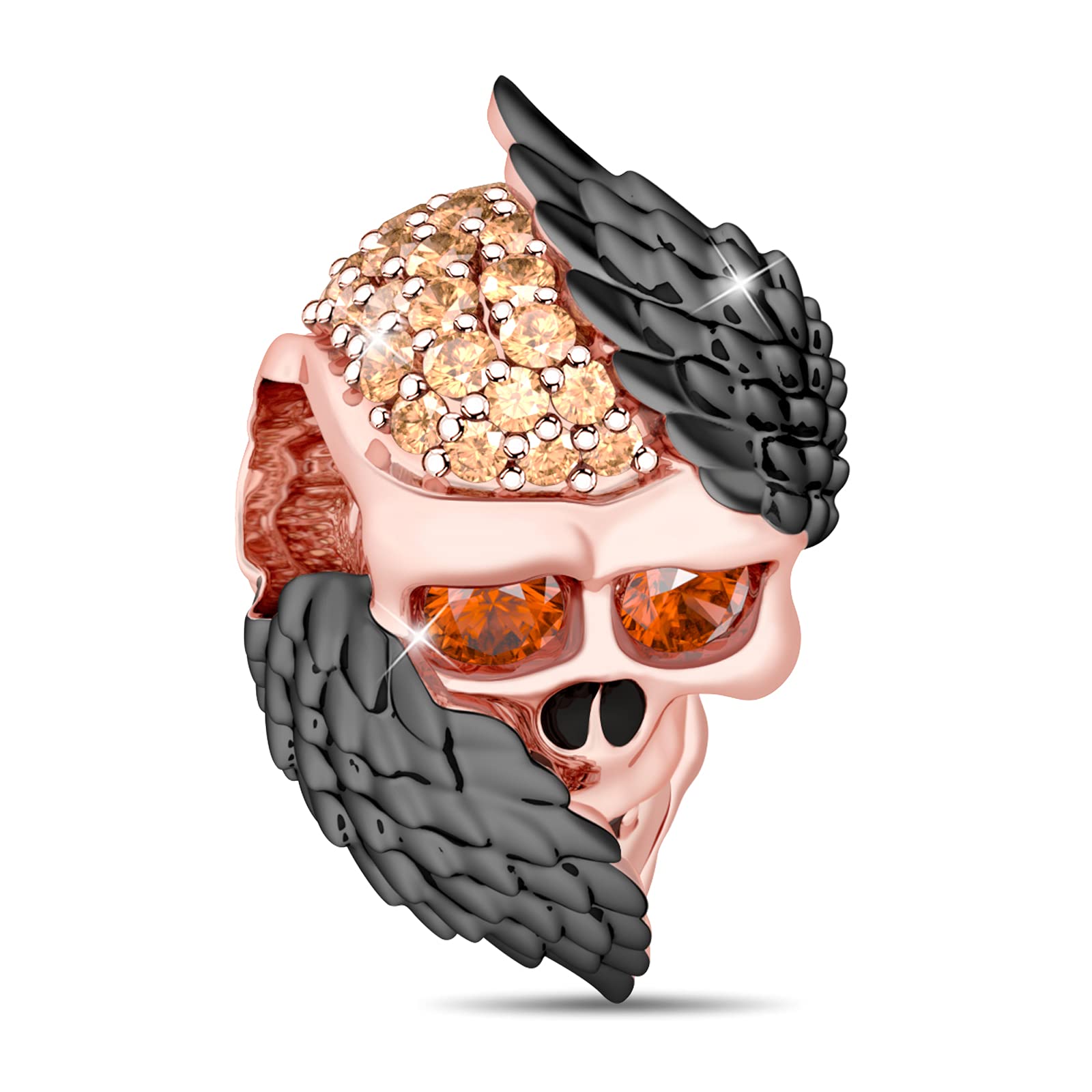 GNOCE Skull Charms 925 Sterling Silver with Rose Gold Plated Champagne Stones Black Skull Bead Charms Pendant Fit All Bracelet/Necklace (Style-2)