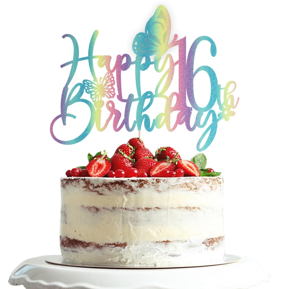 Photo 1 of **3 pak **Dxsdgetue Happy 16th Birthday Cake Topper-Color Glitter 3D Butterfly 16 Birthday Cake Topper, Butterfly theme party Cake Decor (16th)