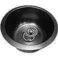 BIGYOUZI 12In Round Black Kitchen sink 304 Stainless Steel Countertop in Bar Sinks Single Bowl Rv Small Sink with Drainage set (12.5''X12.5'')