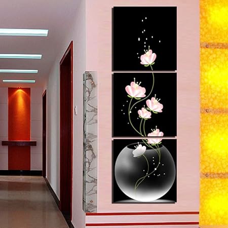 Qhua Modular Pictures Abstract Wohnzimmer 3 Panel Blumen Moderne Auf Der Wand Kunst Dekoration Malerei Auf Leinwand 30 Cm X 30 Cm X 3 Stucke Amazon De Kuche Haushalt
