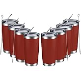 MEWAY 20oz Tumbler 8 Pack Double Wall Vacuum Insulated Travel Mug Bulk, Stainless Steel Tumblers with Lid and Straw, Powder Coated Coffee Cups for Cold & Hot Drinks (Red, Set of 8)