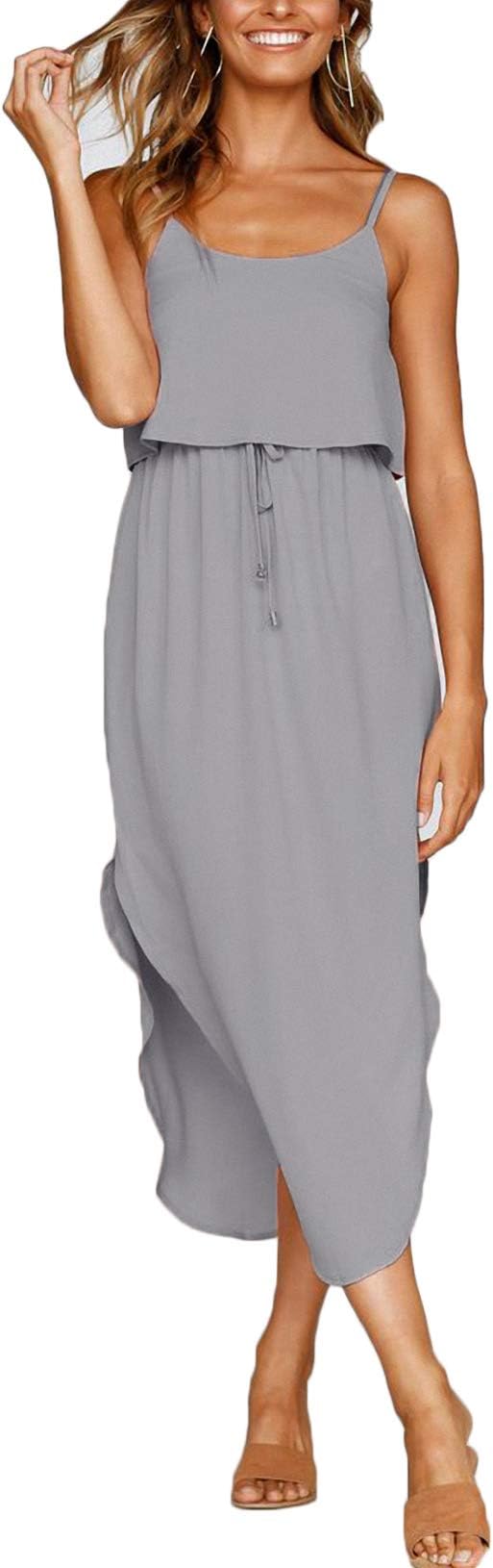 Women's Adjustable Strappy Split Summer Beach Casual Midi Dress