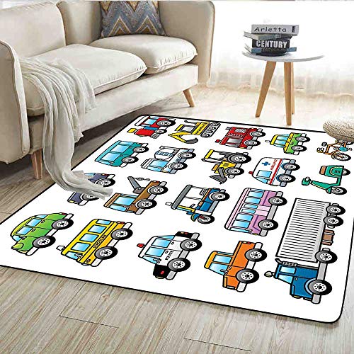 Carpet,Colorful Set of Land Transportation Displayed in Four Lines All from Bicycle to Truck,Rug Kid Carpet,Multicolor 48"x60"