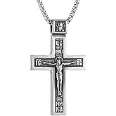 HZMAN Eastern Orthodox Cross Necklace for Men Retro Religious Jesus Crucifix Byzantine Cross Christian Pendant Necklace