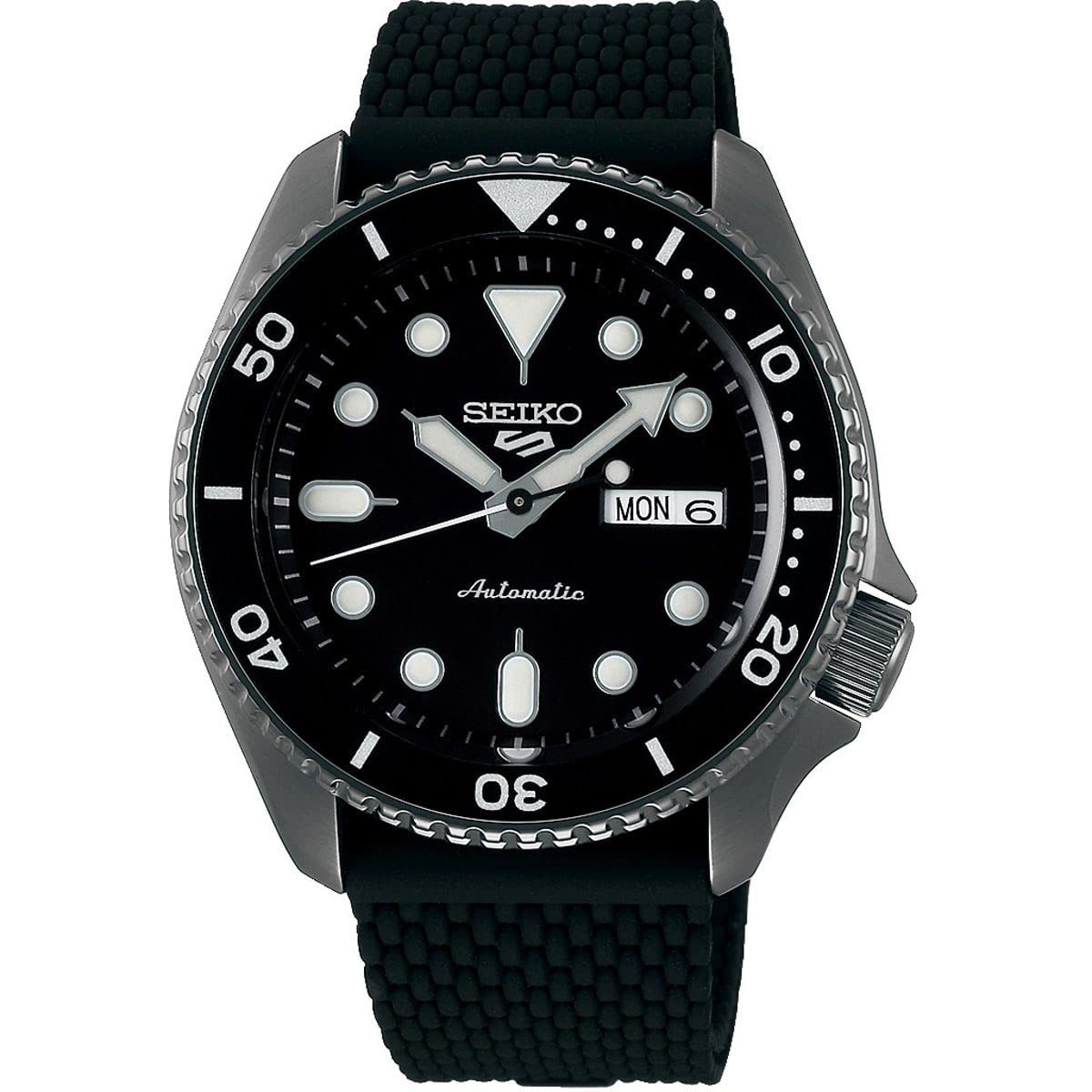 Seiko Men's 5 Sports Black dial, Gun Metal case, Black Silicone Strap, 100m Water Resistance Watch