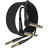 Elebase 1/4 Inch TRS Instrument Cable 10ft 2-Pack,Right-Angled to Straight 6.35mm Male Jack Stereo Audio Cord,6.35 Balanced Interconnect Line for Electric Guitar,Bass,Keyboard,Mixer,Amplifier,Speaker