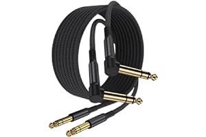 Elebase 1/4 Inch TRS Instrument Cable 10ft 2-Pack,Right-Angled to Straight 6.35mm Male Jack Stereo Audio Cord,6.35 Balanced Interconnect Line for Electric Guitar,Bass,Keyboard,Mixer,Amplifier,Speaker