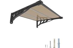 GUANSU-CN Door Awning Window Canopy, Modular Spliced Awnings for Outside,Porch,Patio,Deck,Polycarbonate Sheet,UV, Rain, and Snow Protection (Brown Board & Black Bracket, 35'’*40'’)