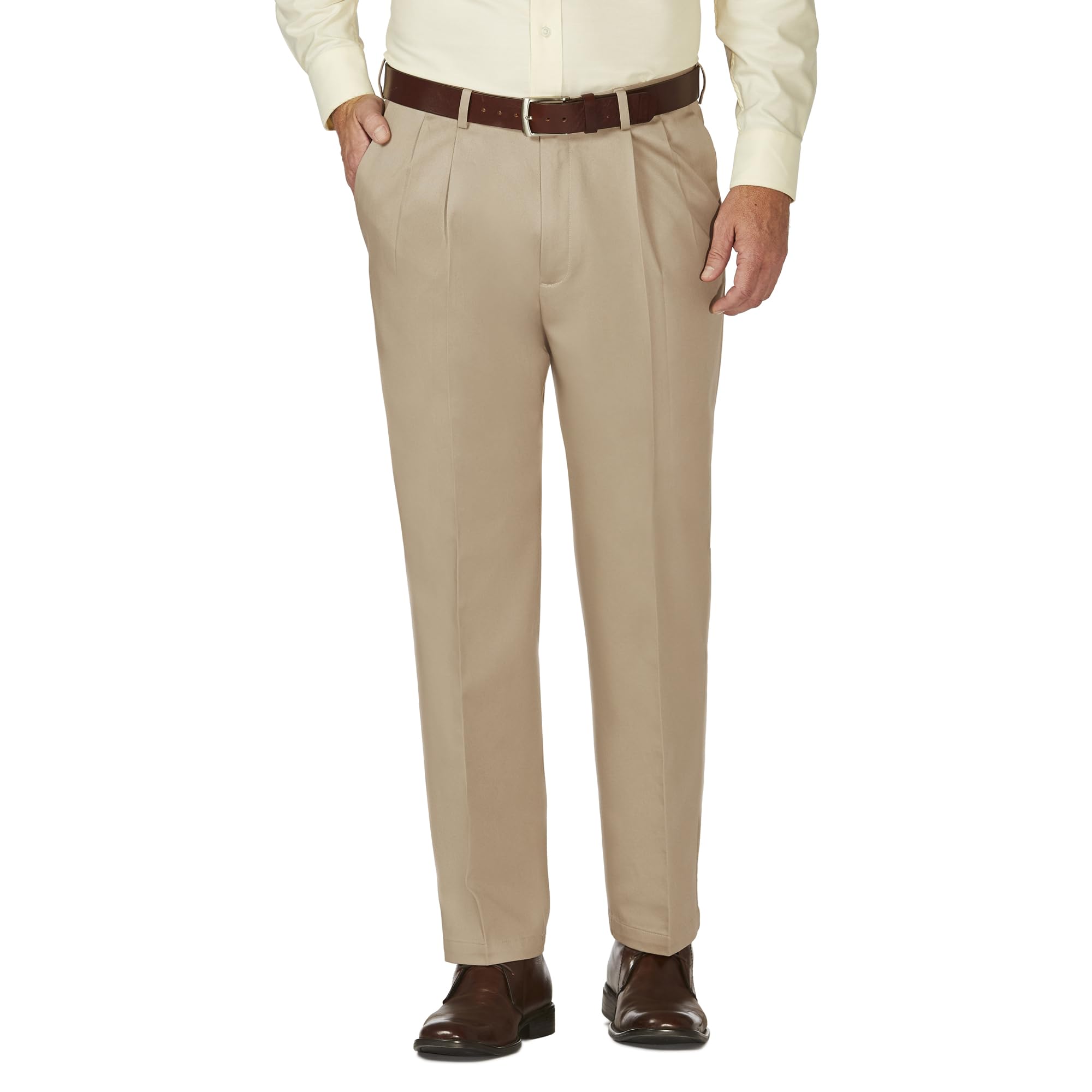 Haggar Mens Work To Weekend Khaki Classic Fit No Iron Hidden