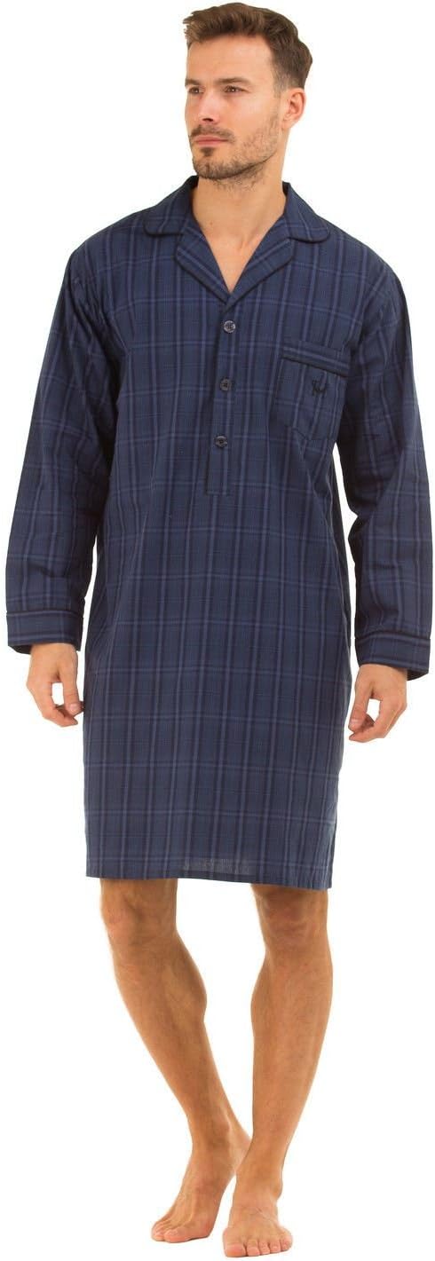 Mens 100% Poplin Cotton Long Sleeve Tailored Nightshirt