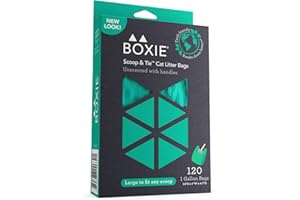 BOXIECAT Boxie Sustainable Scoop & Tie Pet Waste Bags, 120 Count, Leak-Proof, Easy-to-Tie Handles, Eco-Friendly, Odor Control, EPI Technology, Durable for Cat Litter & Dog Waste