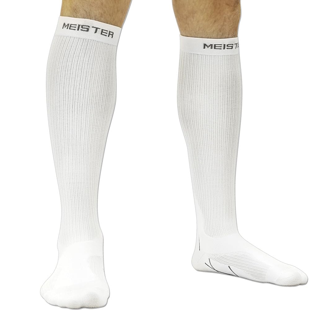 Meister Graduated 20-25mmHg Compression Running Socks for Shin Splints (Pair) - White - Small