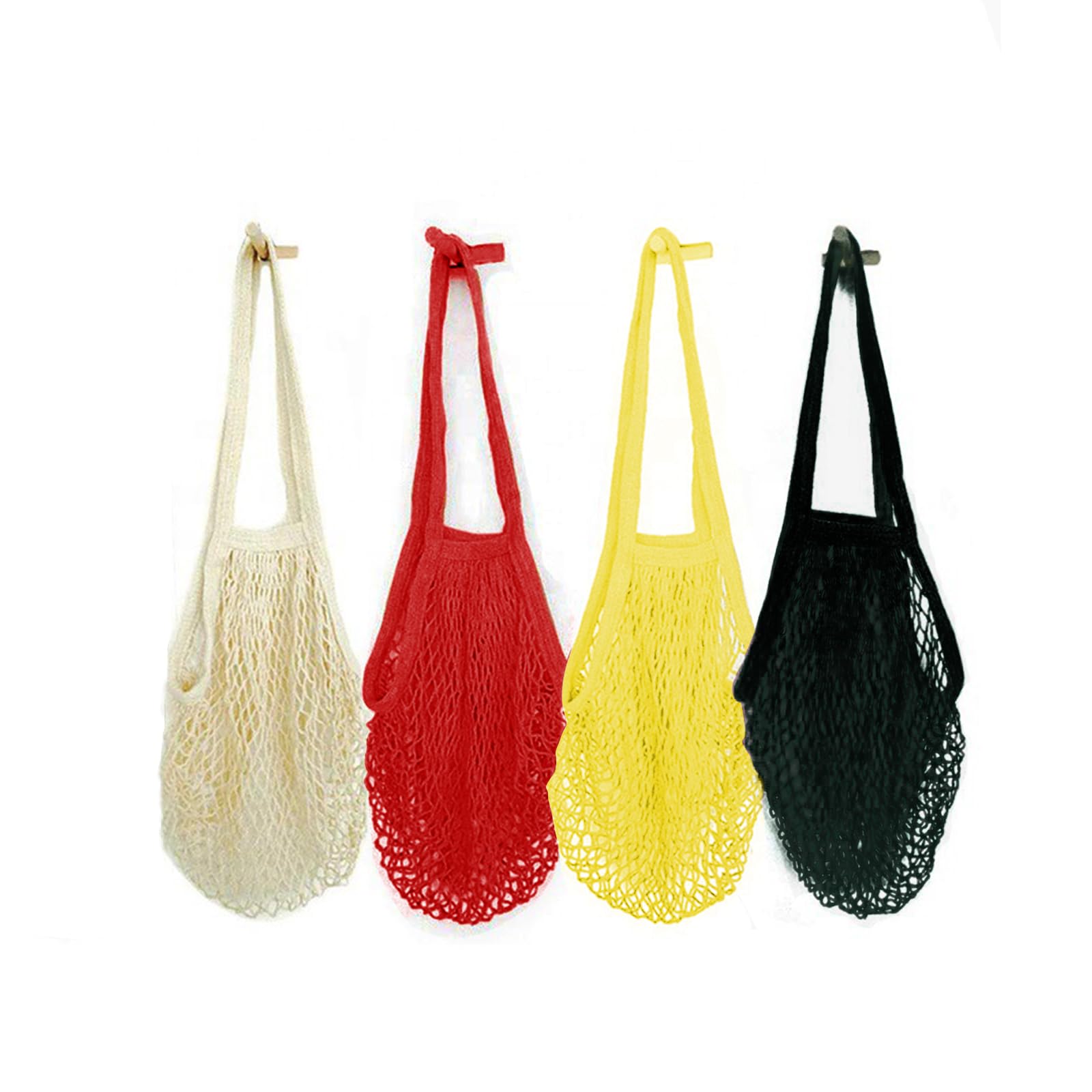 Soulnioi Reusable Grocery Mesh Bag Long Handle Cotton String Mesh Produce Bags Organic Grocery Shopping Bags Portable/Washable Mesh Bag for Fruit and Vegetables Storage 4PCS in 4 color