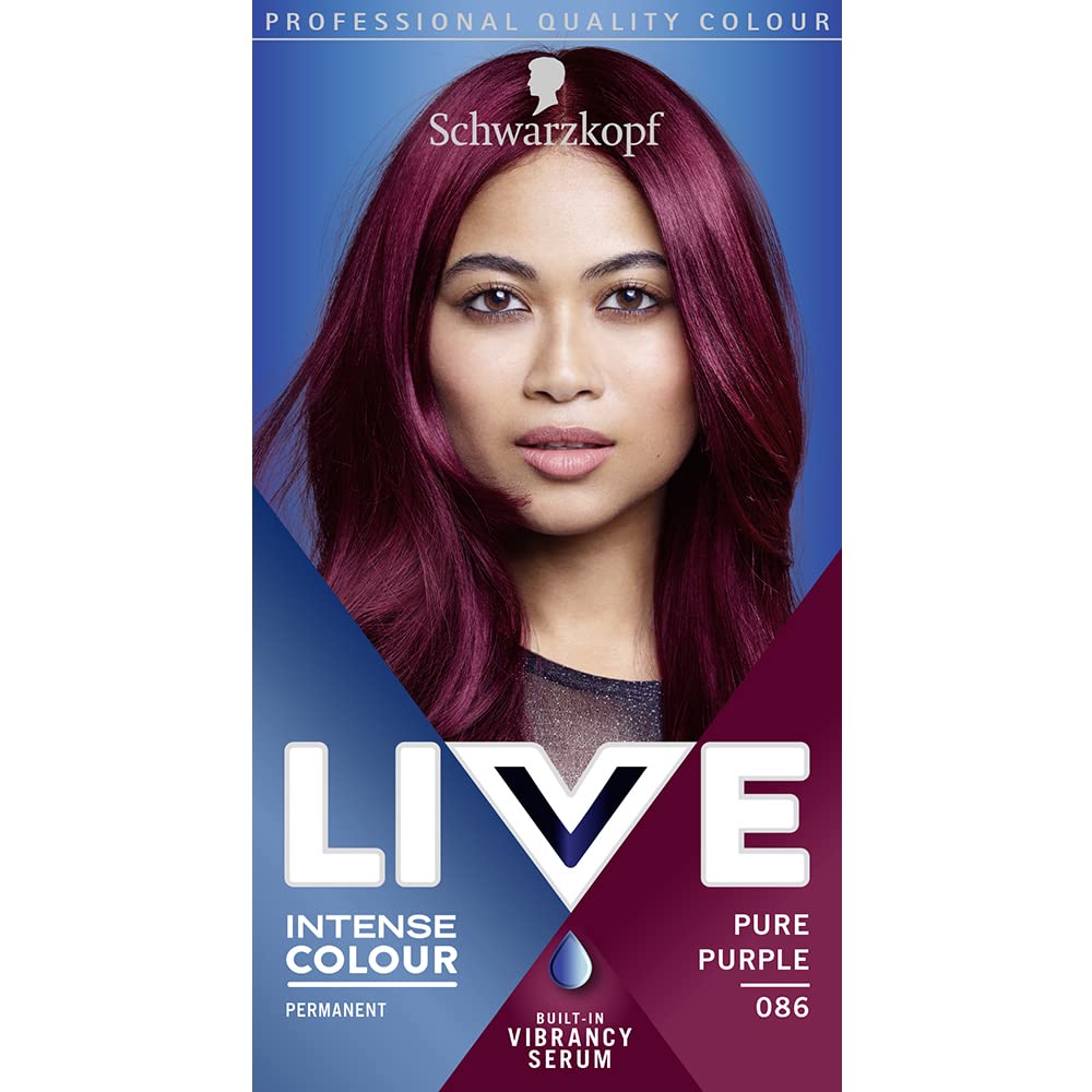 Schwarzkopf LIVE Intense Colour, Long Lasting Permanent Purple Hair Dye, With Built-In Vibrancy Serum, Up To 50% Grey Coverage, Pure Purple 086