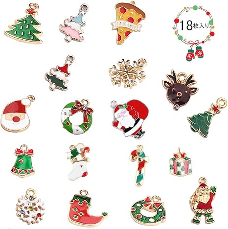 Amazon クリスマス チャーム パーツ 18点セット アクセサリー オーナメント Diy 飾り 手作り ハンドメイド ペンダント トップ クリスマスツリー サンタ ブーツ 靴下 ベル 贈り物 クリスマス雑貨 ホビー