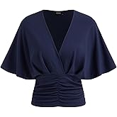CIDER Womens Tops V Neck Ruffle Sleeves Ruched Wrap Top Summer Trendy Dressy Casual Outfits