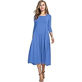 HOTOUCH Women's 3/4 Sleeve A-line and Flare Midi Long Dress