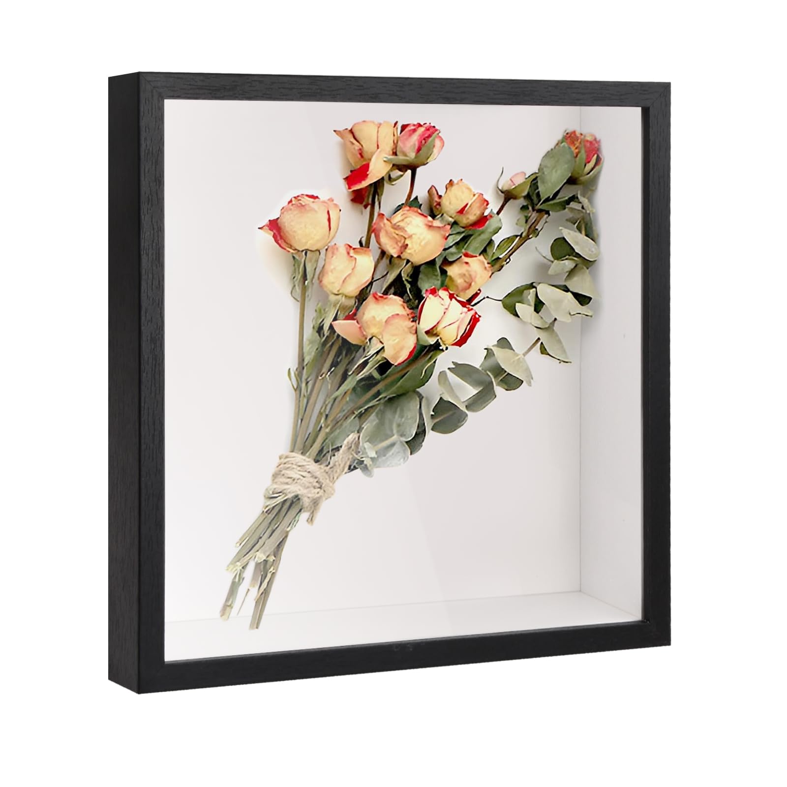 Bhoulandi 3D Shadow Box, Deep Display Box, Picture Frame for Wall and Tabletop, Wooden Deep Box Frame for Memorabilia Tickets Crafts Medal Flower (27x27cm Black)