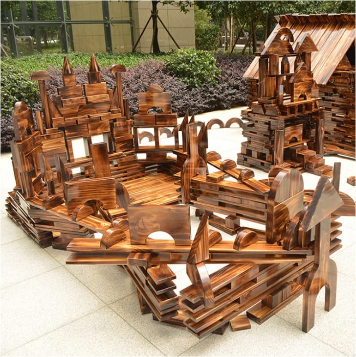 penepico Outdoor Large Wooden Building Blocks for Kids Toddlers 3-12, Outside Large Carbonized Sensory Wood Blocks Giant Building Toys, Jumbo Blocks (Jumbo Set 1: 45 pcs, 34 lbs (15.5kg))