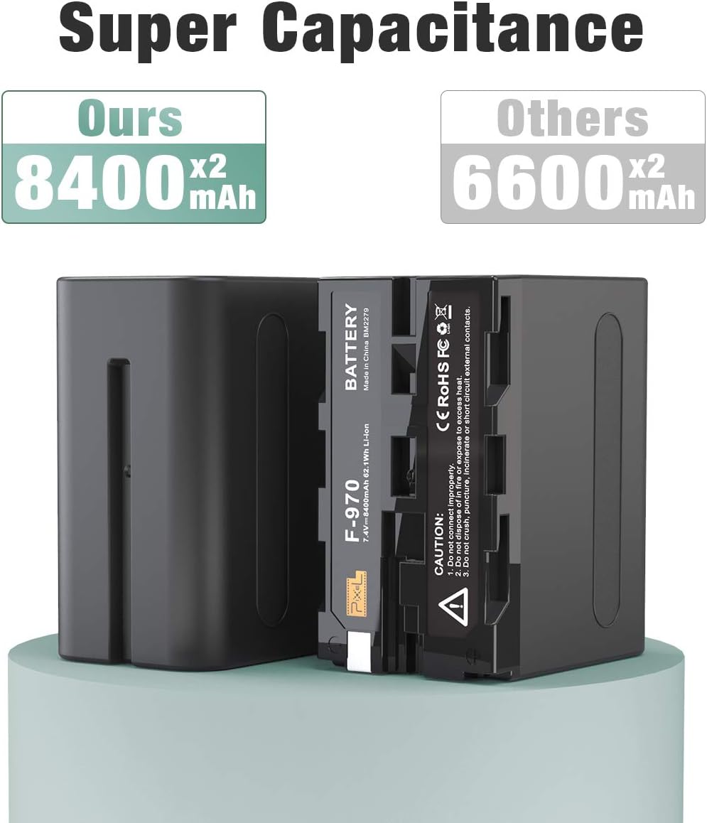 NP-F970 Battery and Charger, Pixel 2 Pack 8400mAh NP F970 Battery with 30W Dual Channel Charger for Sony NP F750, F550, F570 and Sony TR917, CCD-SC55, Fit for Pixel 60C Ring Light and K80 Video Light : Home Audio & Theater