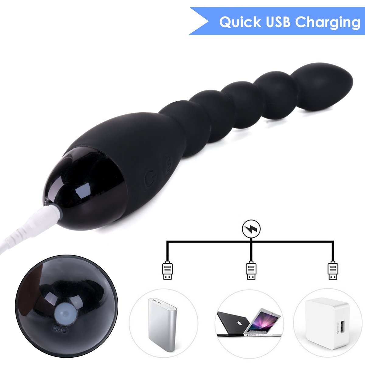 Zemalia Vibrating Anal Plug Beads 10 Speeds Prostate Massager Adult Anal Sex Toy G-Spot Vibrator Rechargeable Butt Plug Waterproof for Men Women and Couples