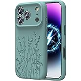 OAOA Magnetic Engraved Case Compatible with iPhone 17 Pro Case, Compatible with Magsafe, Camera All-Round Protection, Slim Liquid Silicone Phone Case for Women Girls, Midnight Green Flower