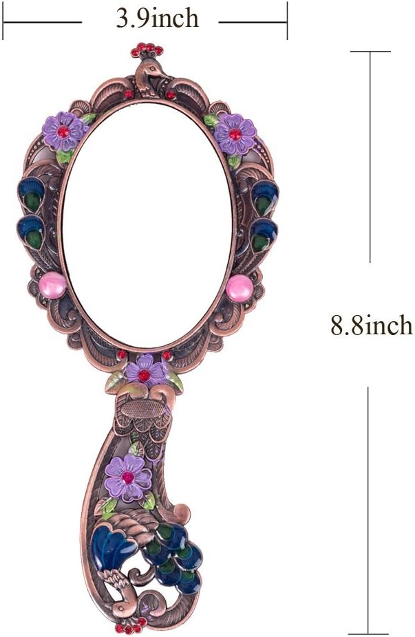 Moiom Vintage Style Foldable Oval Peacock Pattern Makeup Hand/Table Mirror (Antique Silver): Home & Kitchen