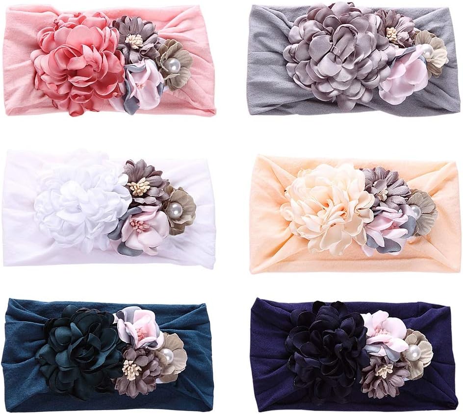 Baby Girl Floral Turban Headbands, Infant Flower Nylon Elastic Head Wraps for Newborn,Toddler and Kids