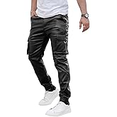 GINGTTO Mens Cargo Pants Joggers Leather Pants for Men Slim Fit