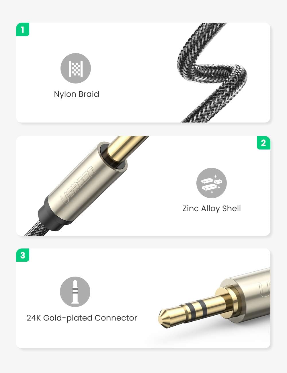 UGREEN 6.35mm 1/4" Male to 3.5mm 1/8" Male TRS Stereo Audio Cable with Zinc Alloy Housing and Nylon Braid Compatible for iPod, Laptop,Home Theater Devices, and Amplifiers, 3FT: Electronics