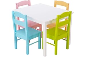 Costzon Kids Table and Chair Set, 5 Piece Wood Activity Table & Chairs for Children Arts, Crafts, Homework, Snack Time, Presc
