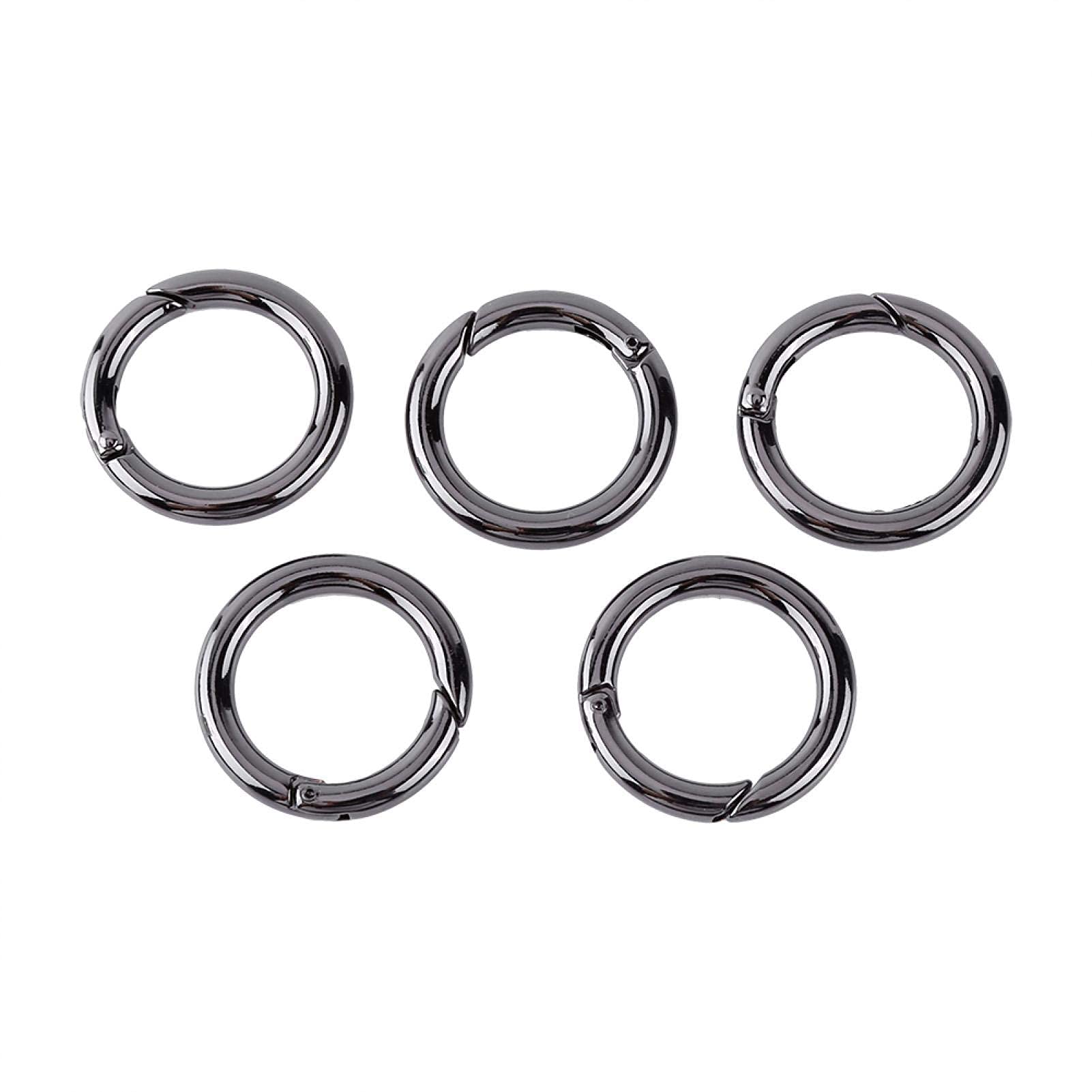 5PCS Zinc Alloy Round Carabiner, Spring Snap Clips Hook Keychain Open Keyring Buckle 28mm Black