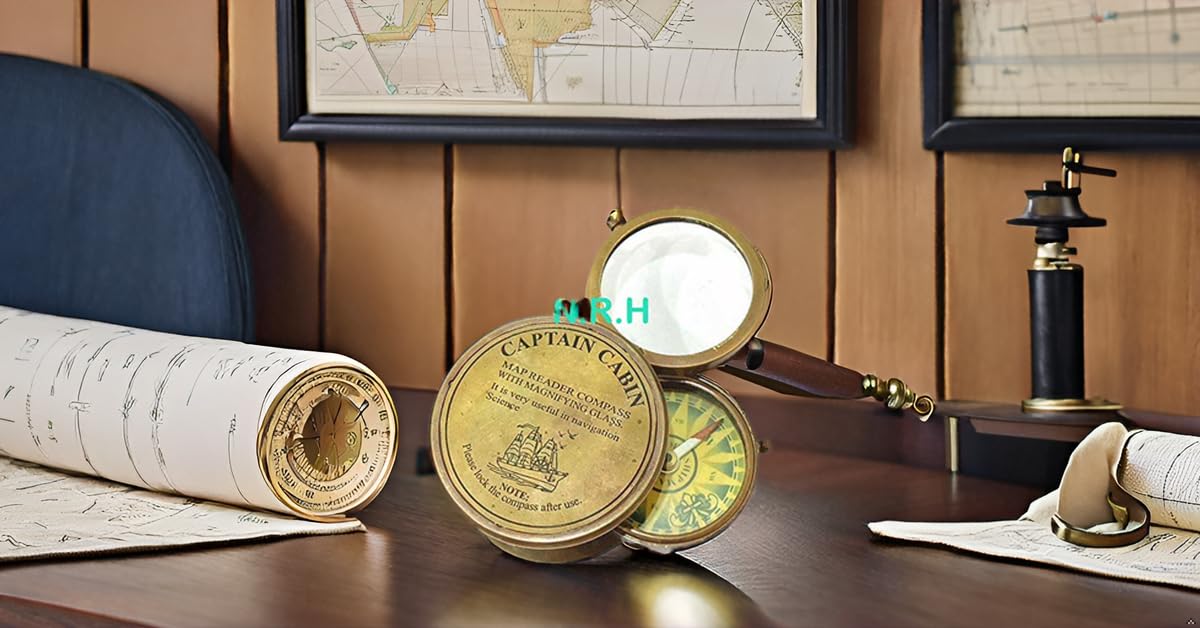 Antique Replica Vintage Nautical Captain compass & Magnifying Glass