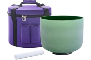 Hye-eun 8 Inch F Note Green Colored Quartz Crystal Singing Bowl 432hz Heart Chakra for Yoga Sound Healing Meditation with Carrying Case and Mallet