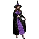 MCJC Wicked Witch Costume for Women, Gothic Sorceress Halloween Party Cosplay Dress with Hat,Sorceress Classic Dress