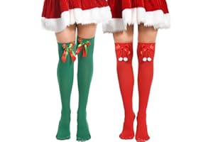 Yilanmy Christmas Thigh High Socks Striped Over Knee Thigh High Stockings Candy Cane High Stockings with Bow