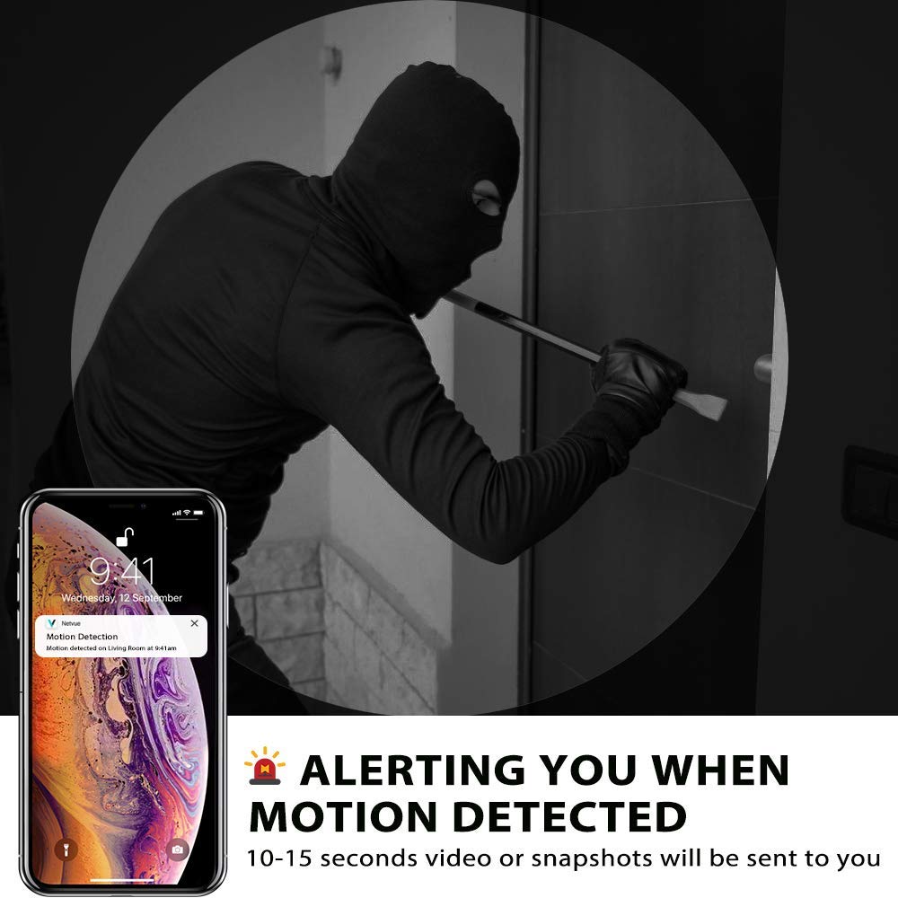 Netvue Camera Surveillance WiFi sans Fil PTZ 1080P Compatible avec Alexa Echo Show Caméra dôme IP avec Vision Nocturne Infrarouge pour bébé/Fumée/Pet/Nanny Monitor, Noir