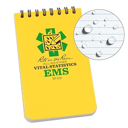 Rite In The Rain Weatherproof Ems Notebook 3 X 5 Yellow Cover Vital Stats Pages No 112 - 