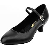 Keemi Black Character Shoes for Women Ballroom Dance Shoes Ankle Strap Dance Heels for Latin Salsa Tango,2.3"
