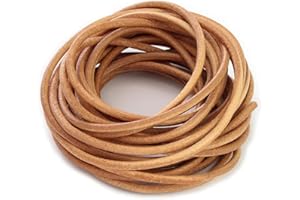 LolliBeads (TM) 3 mm Genuine Round Leather Cord Natural Braiding String Nature Brown 5 Meters (5 Yards)
