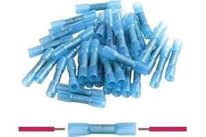 50PCS Heat Shrink Butt Connectors Kit, 16-14 AWG Self Stick Butt Splice Wire Terminals for Marine Automotive (Blue)