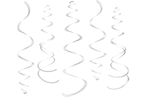 WEVEN Silver Party Hanging Swirl Decorations Plastic Streamer for Ceiling, Pack of 28