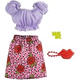 Mattel - Barbie Complete Looks Fashion, Lilac Top with Rose Skirt and Red Lips Bag